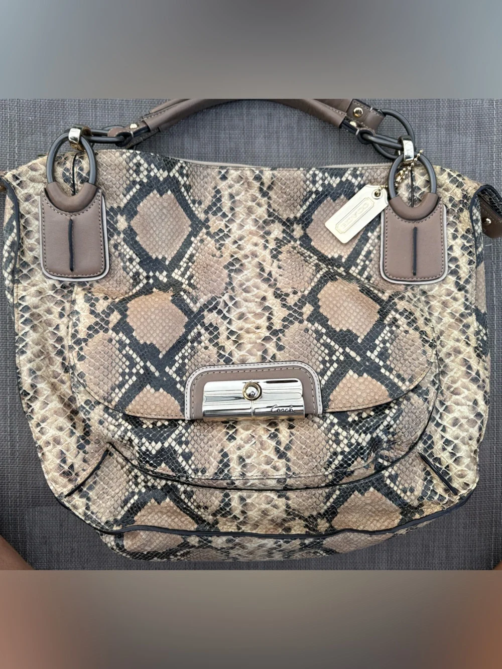 COACH Pinnacle Embossed Python Leather Satchel Shoulder Bag EUC bag see details